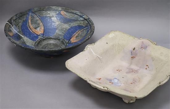 Richard Phethean (b. 1953), a circular pottery charger and another item of studio pottery, W 30cm